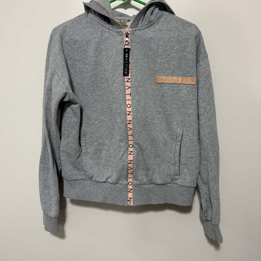 P.E Nation Full Zip Hoodie Size XS Soul Cycle Grey All Over Print